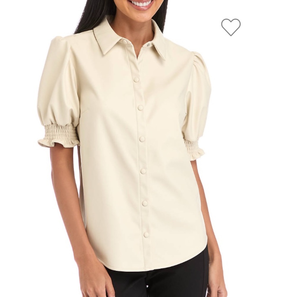 Women's Vegan Leather Cream Puff Sleeve Top